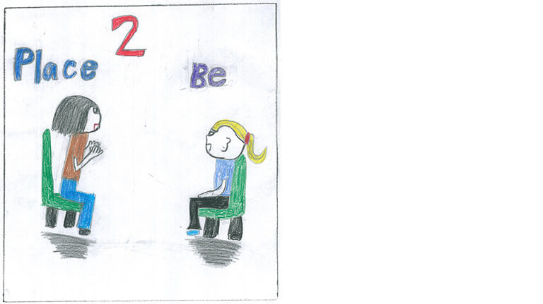 Child's drawing of two people talking